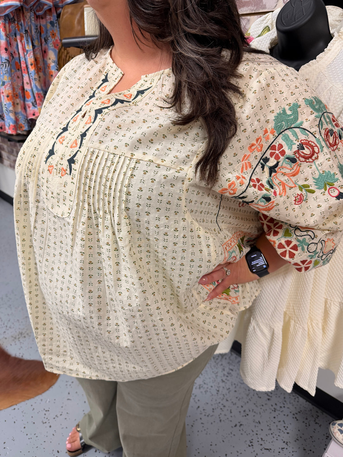 Embroidered Woven Blouse Plus