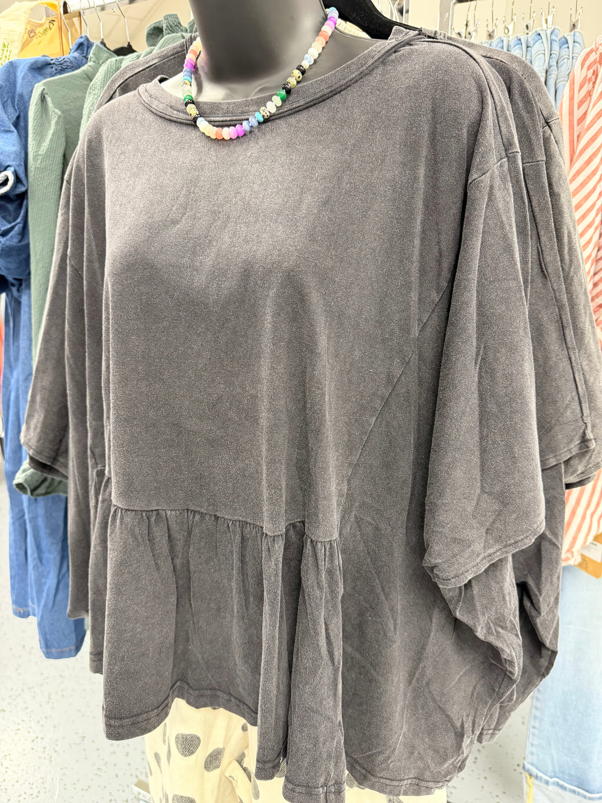 Dolman Sleeve Black Mineral Washed Top