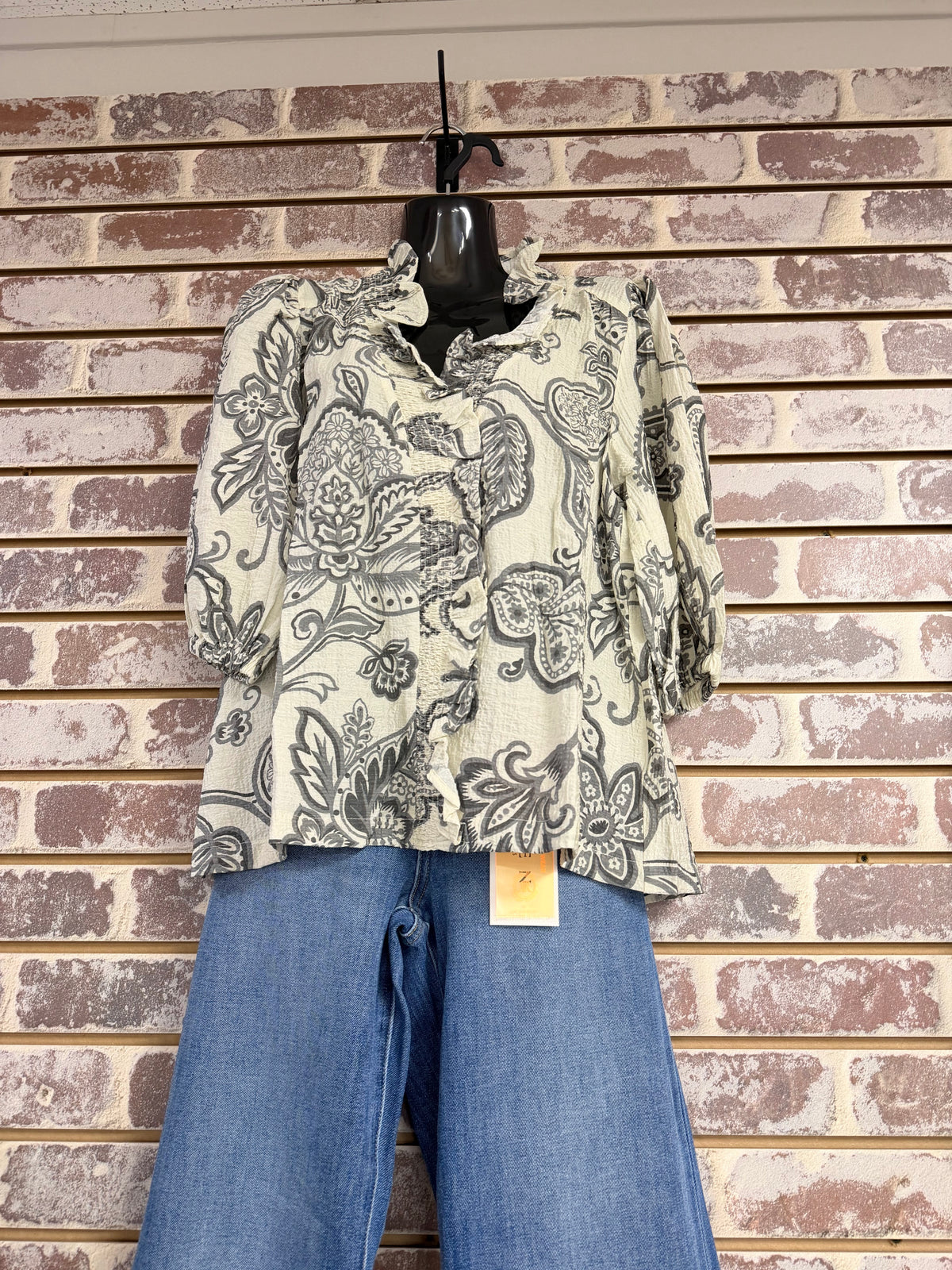 Charcoal Abstract Print Top