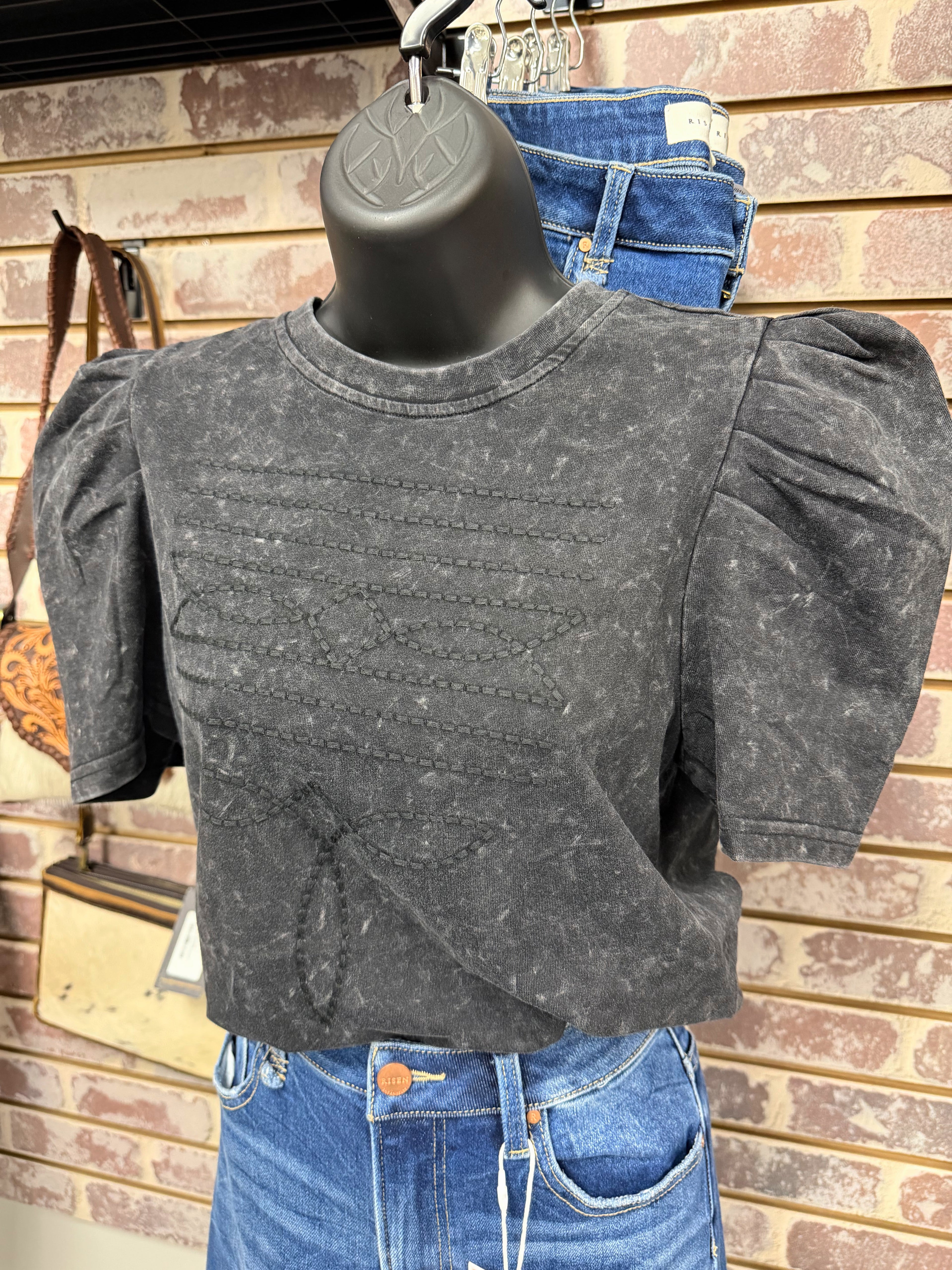 Black Boot Stitch Embroidered Shirt
