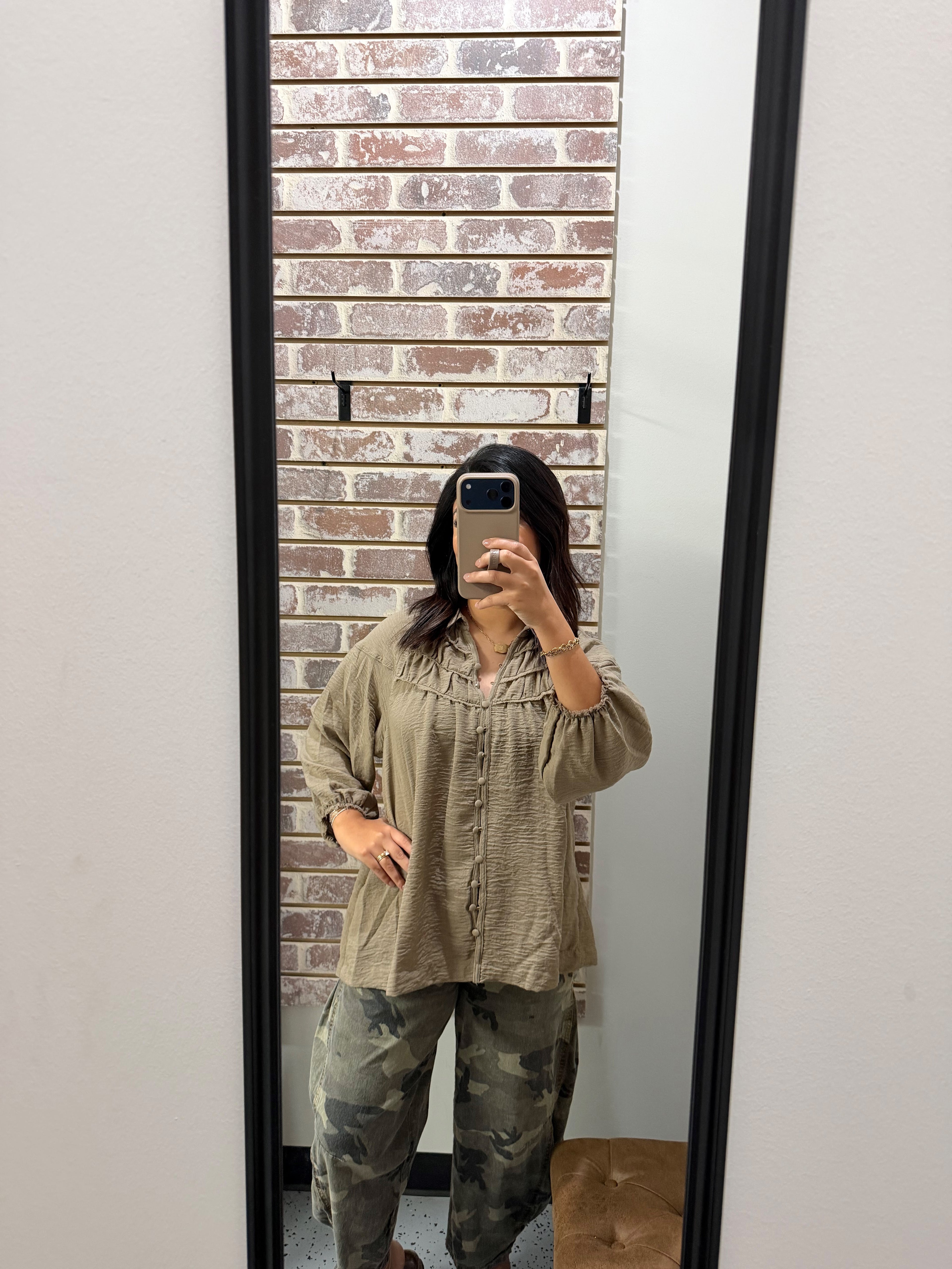 Mocha Button Down Top