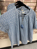 Washed Denim Embroidered Top