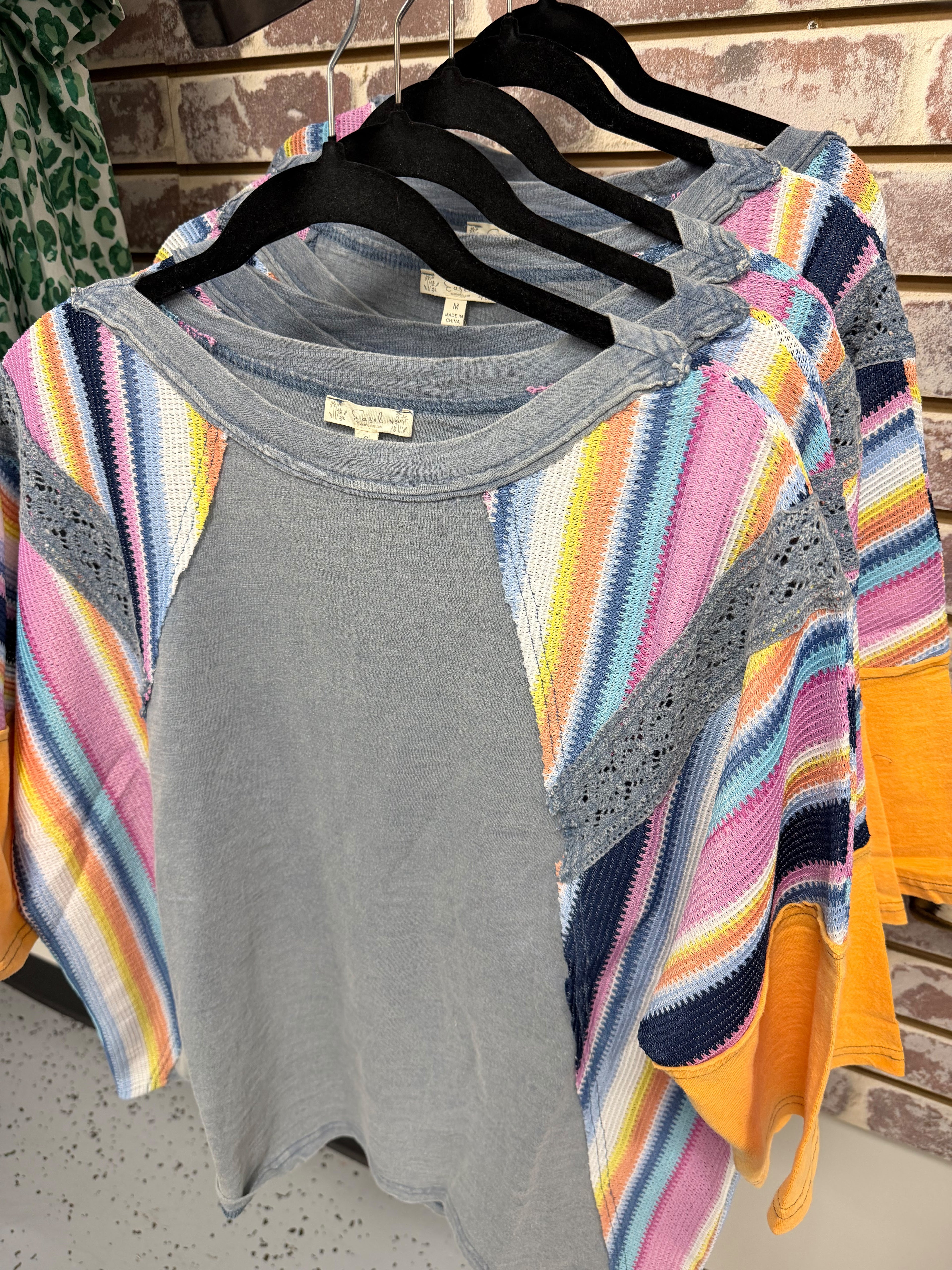Faded Denim Multi Color Top