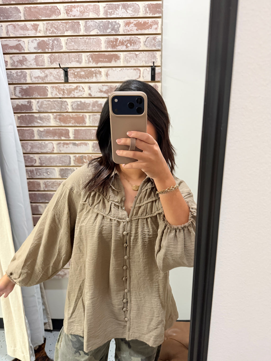 Mocha Button Down Top