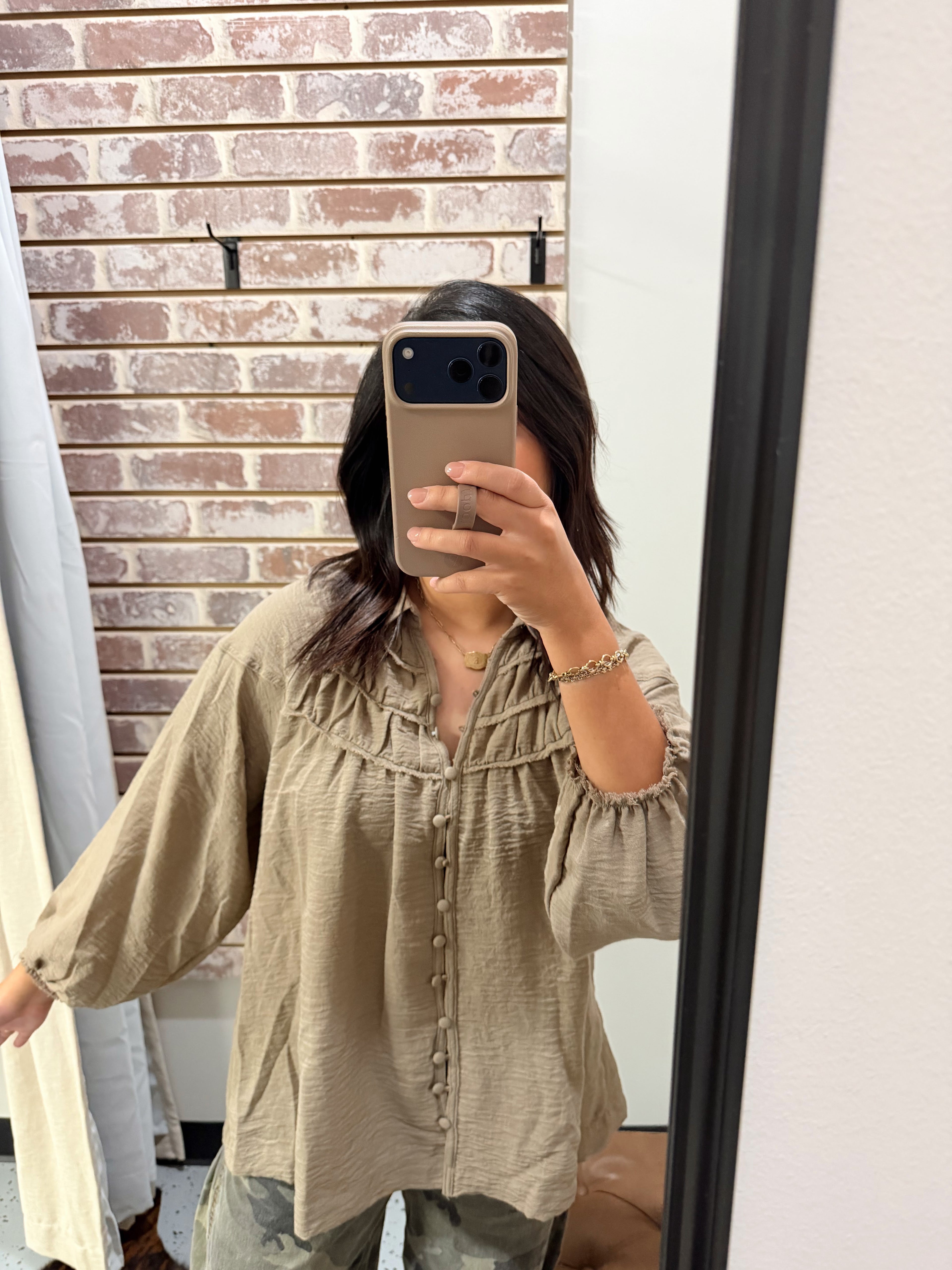 Mocha Button Down Top