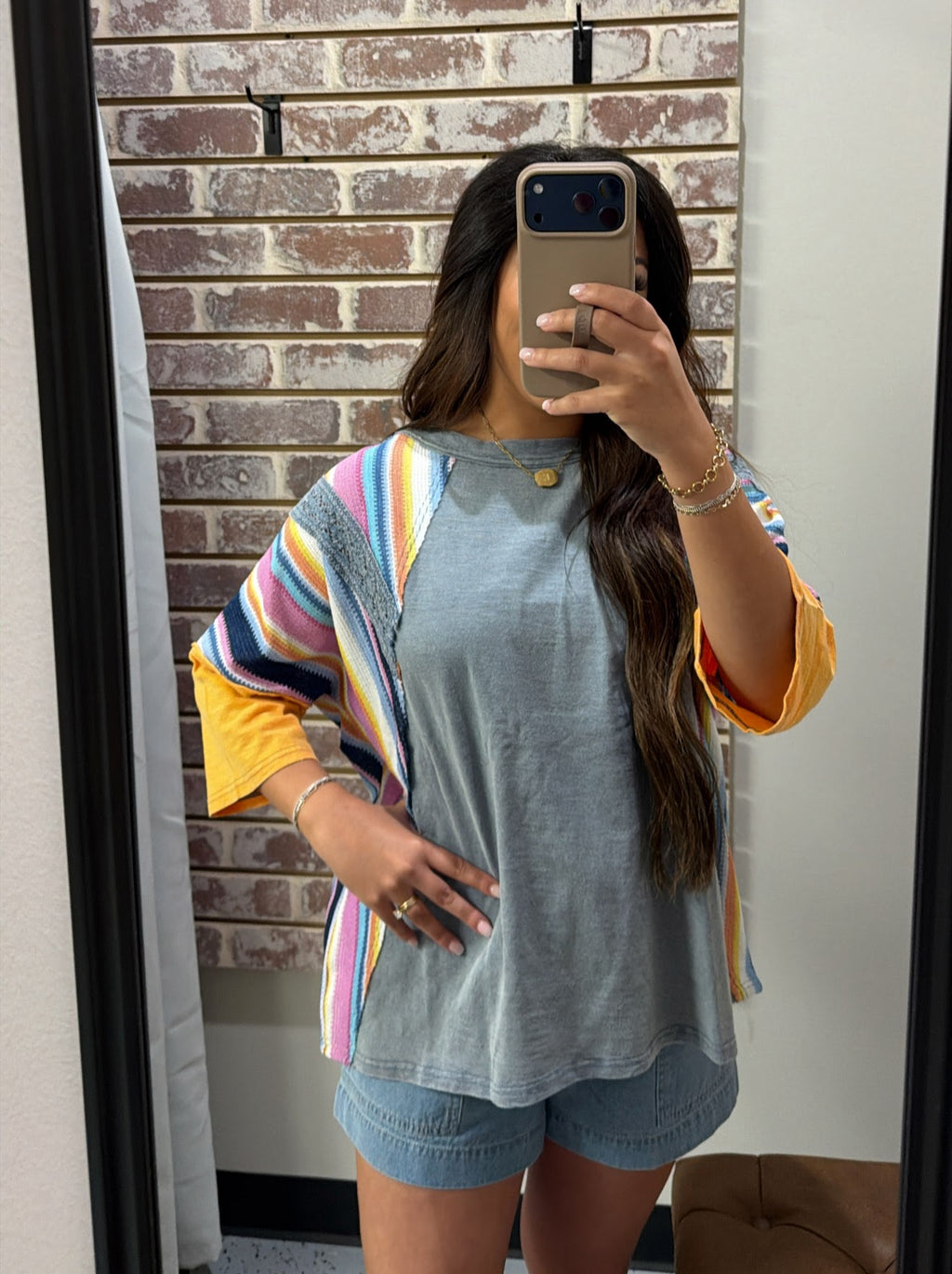 Faded Denim Multi Color Top
