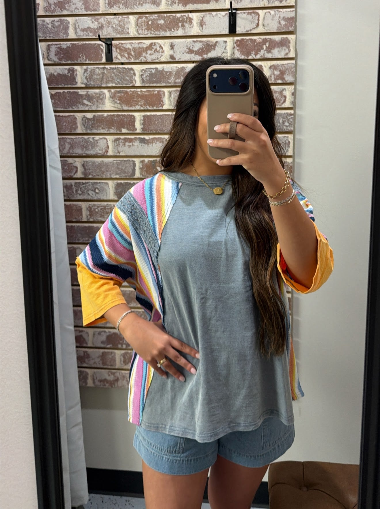 Faded Denim Multi Color Top