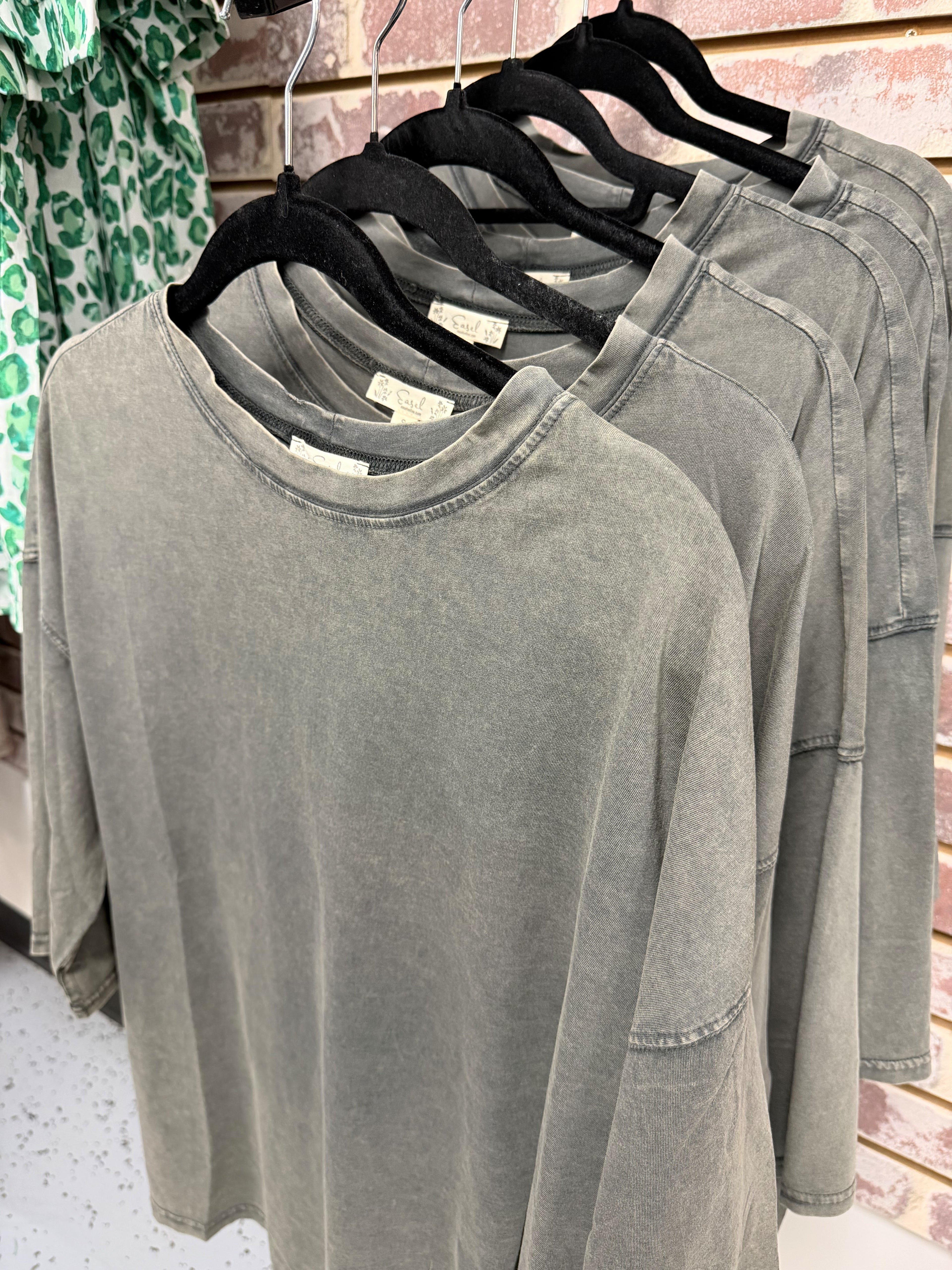 Black Mineral Wash Half Sleeve Tee