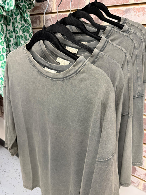 Black Mineral Wash Half Sleeve Tee