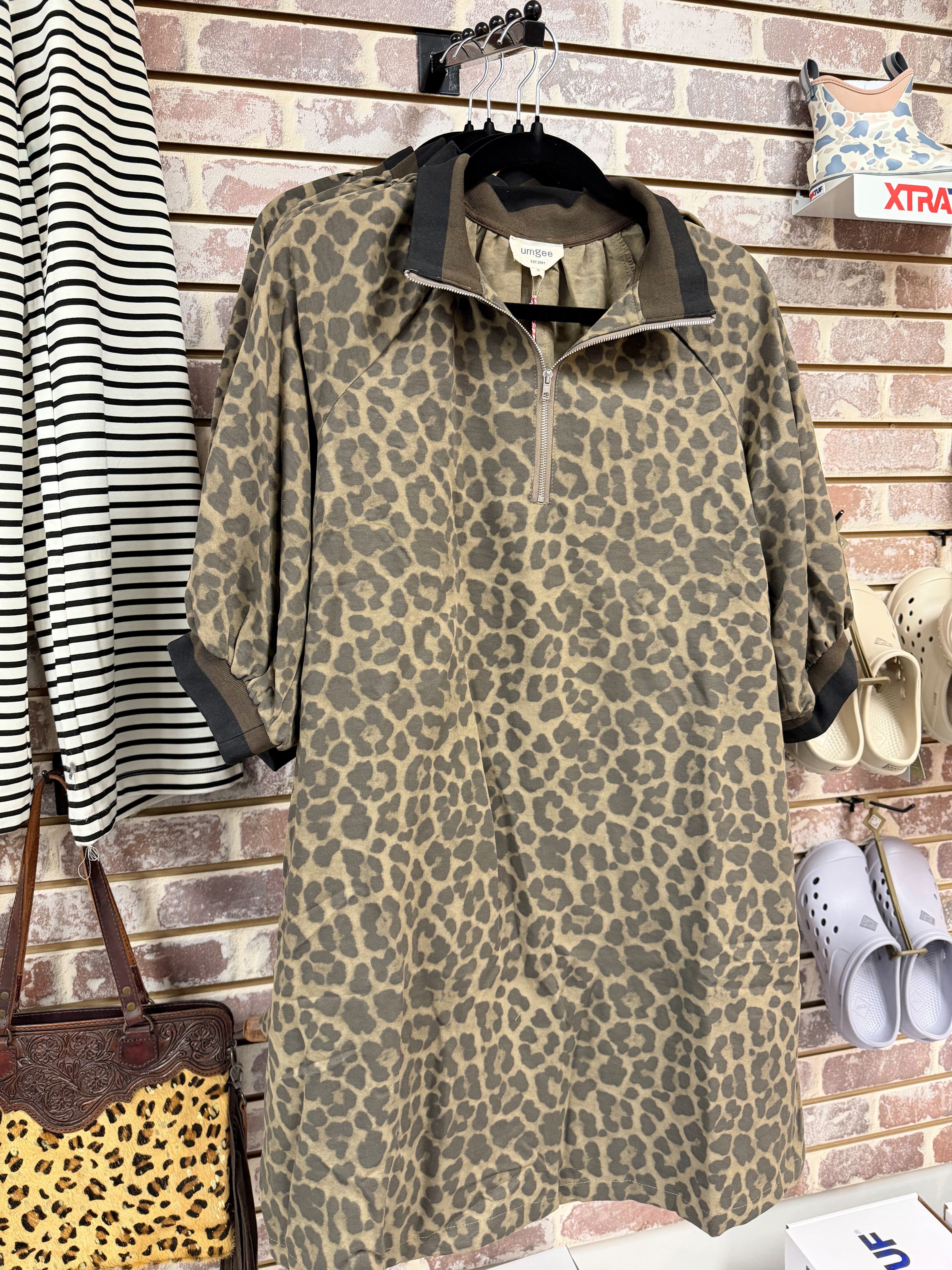 Leopard Quarter Zip Mini Dress