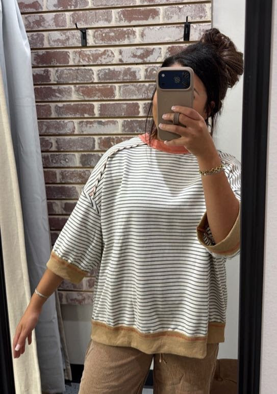 Oatmeal Latte Striped Top