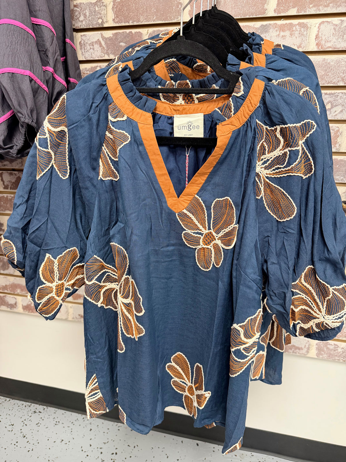Denim Embroidered Top