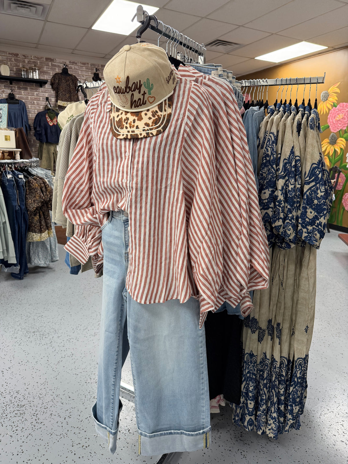 Red Striped Button Down Top
