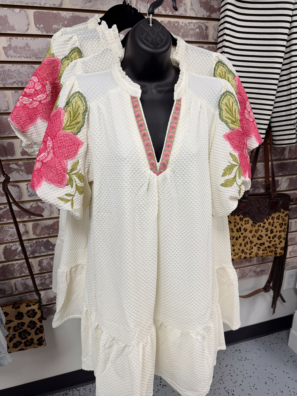 Cream Floral Embroidered Dress