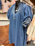 Smocked Denim Puff Sleeve Dress