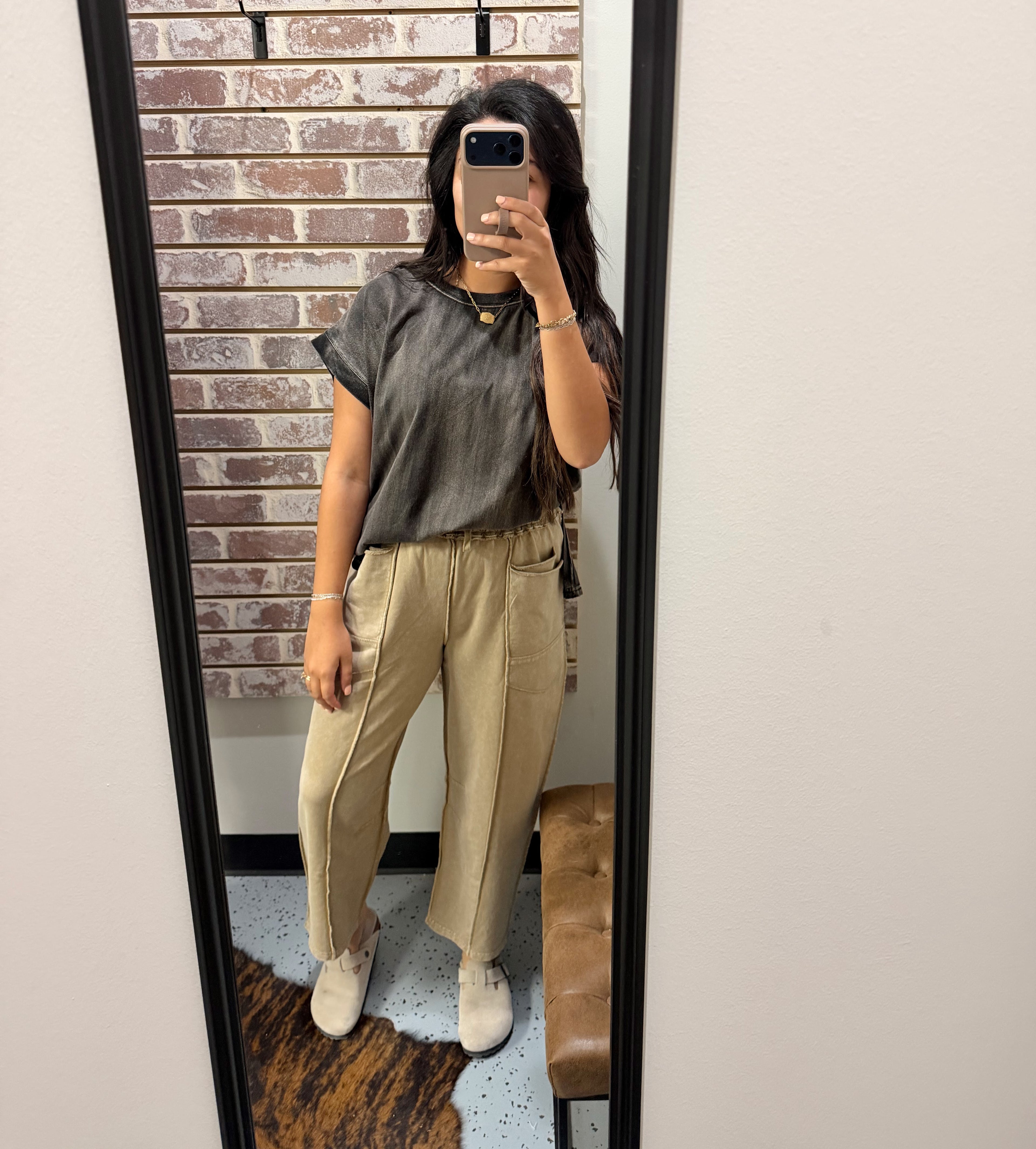 Tan Mineral Washed Barrel Pants
